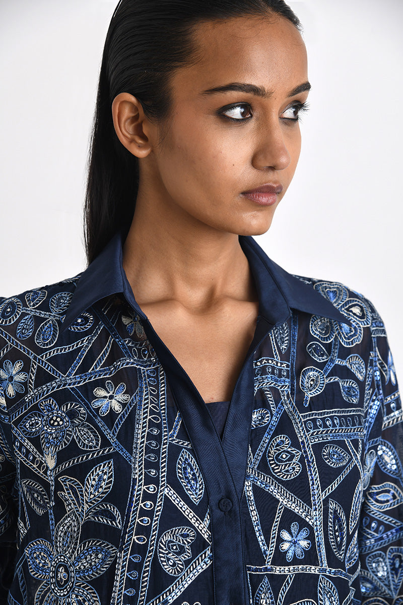 OTILLIE EMBROIDERED OVERVERLAY SHIRT DRESS