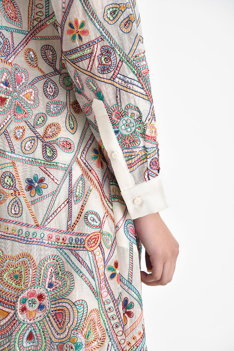 OTILLIE EMBROIDERED OVERLAY SHIRT DRESS