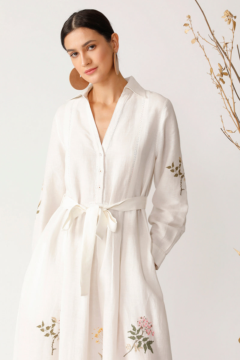 OAK COLLARED TWIG EMBROIDERED DRESS