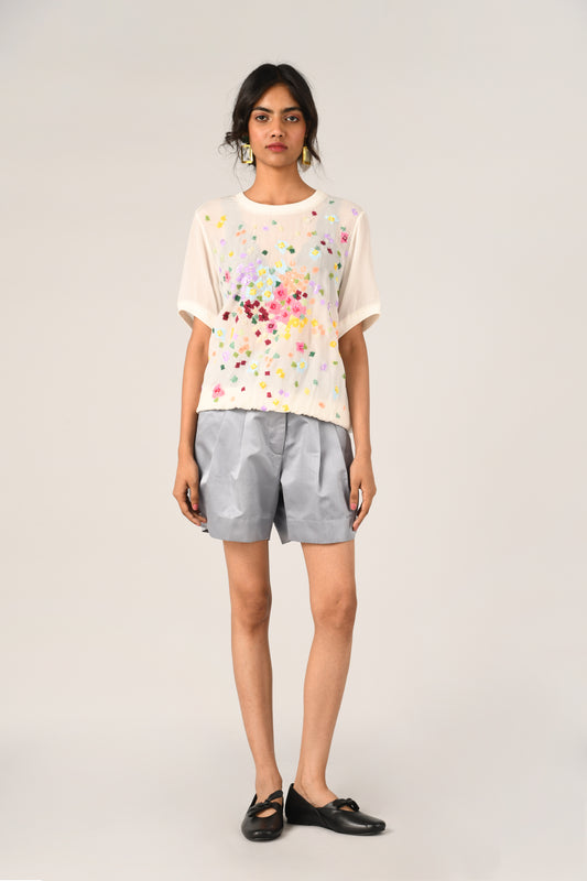Damask Rib Embroidered T-shirt