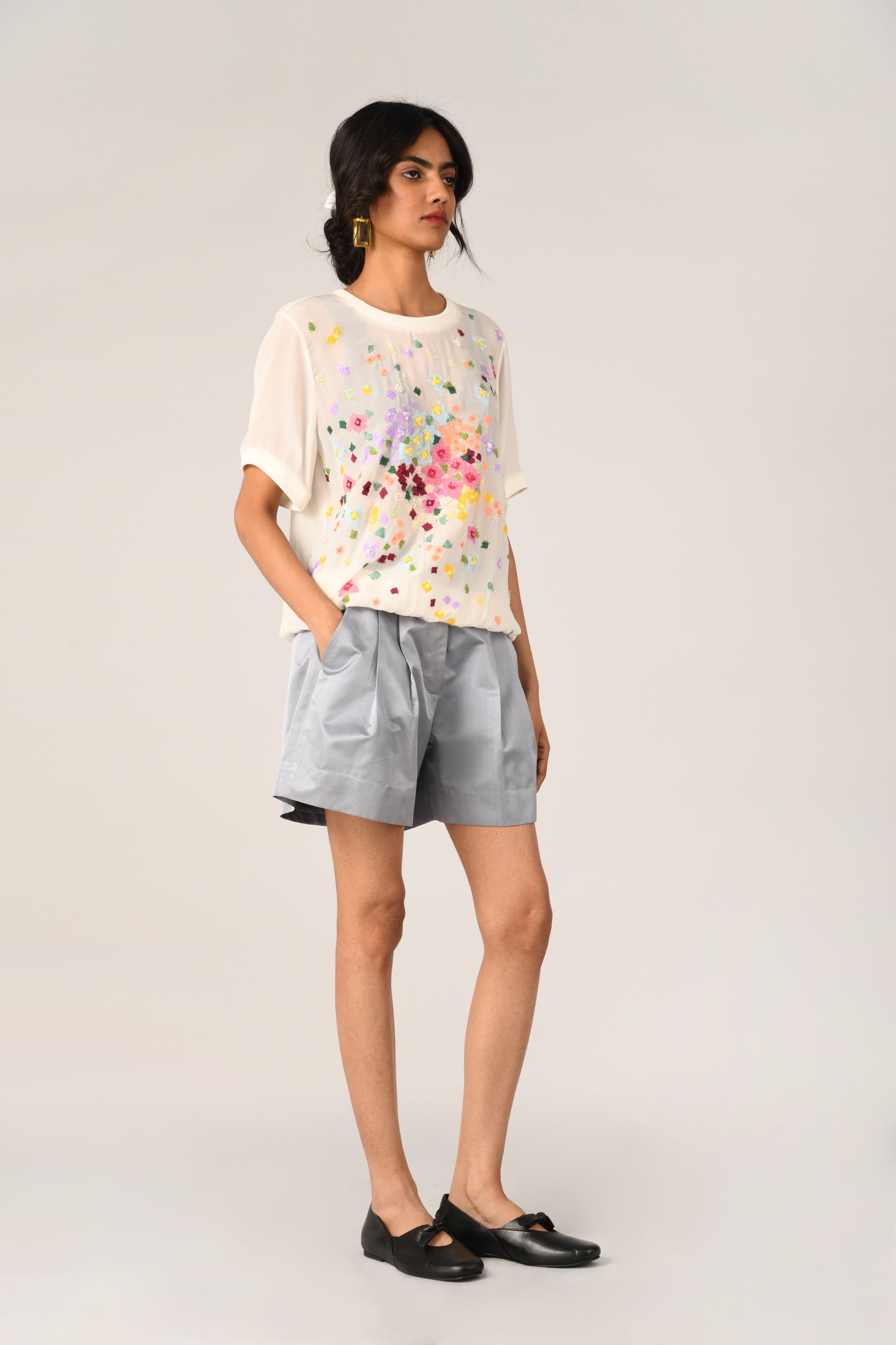 Damask Rib Embroidered T-shirt