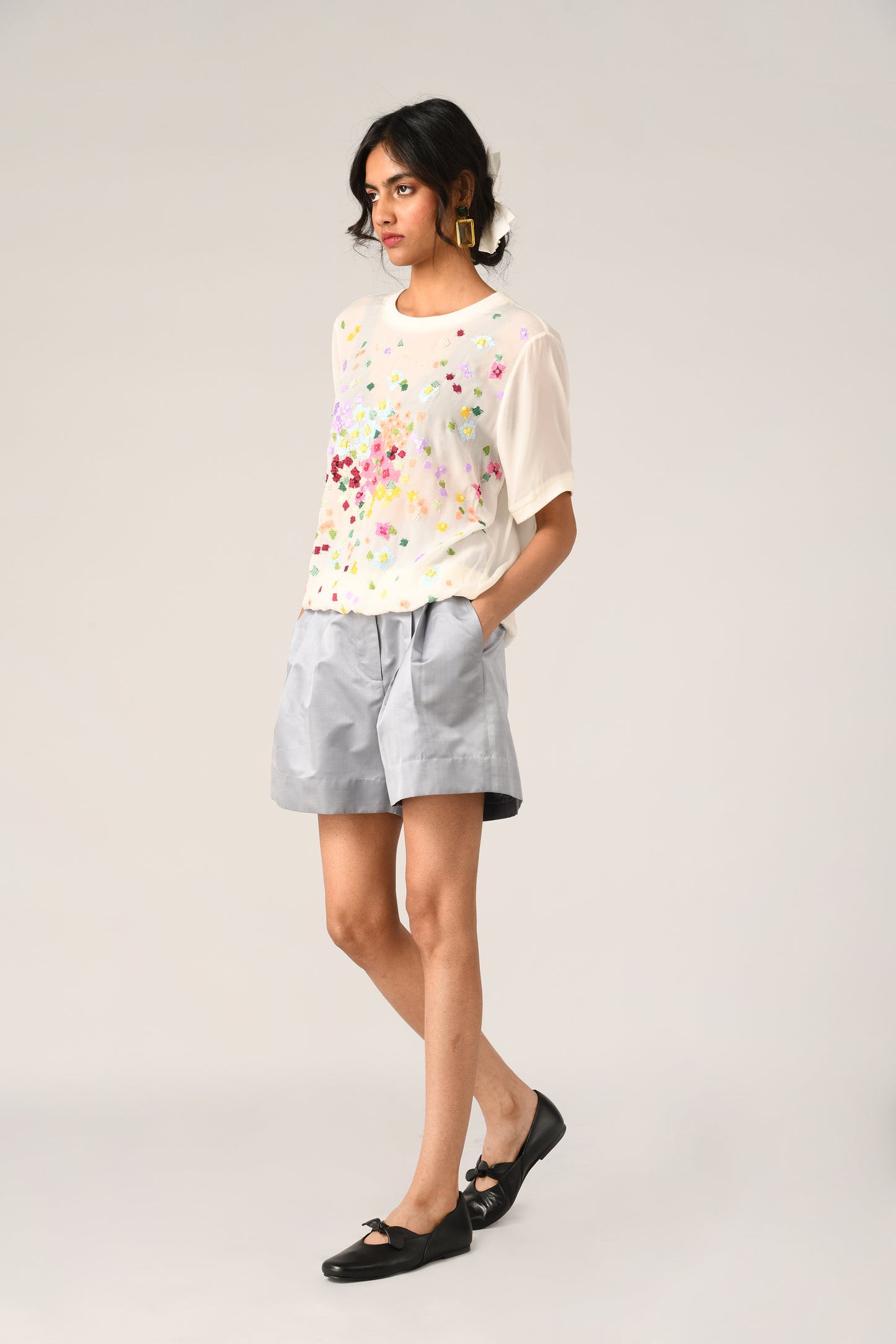 Damask Rib Embroidered T-shirt