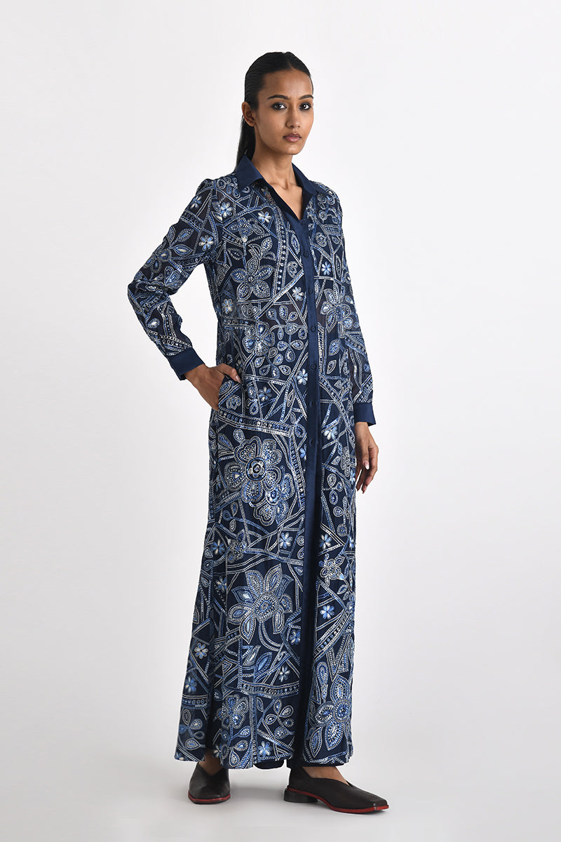 OTILLIE EMBROIDERED OVERVERLAY SHIRT DRESS