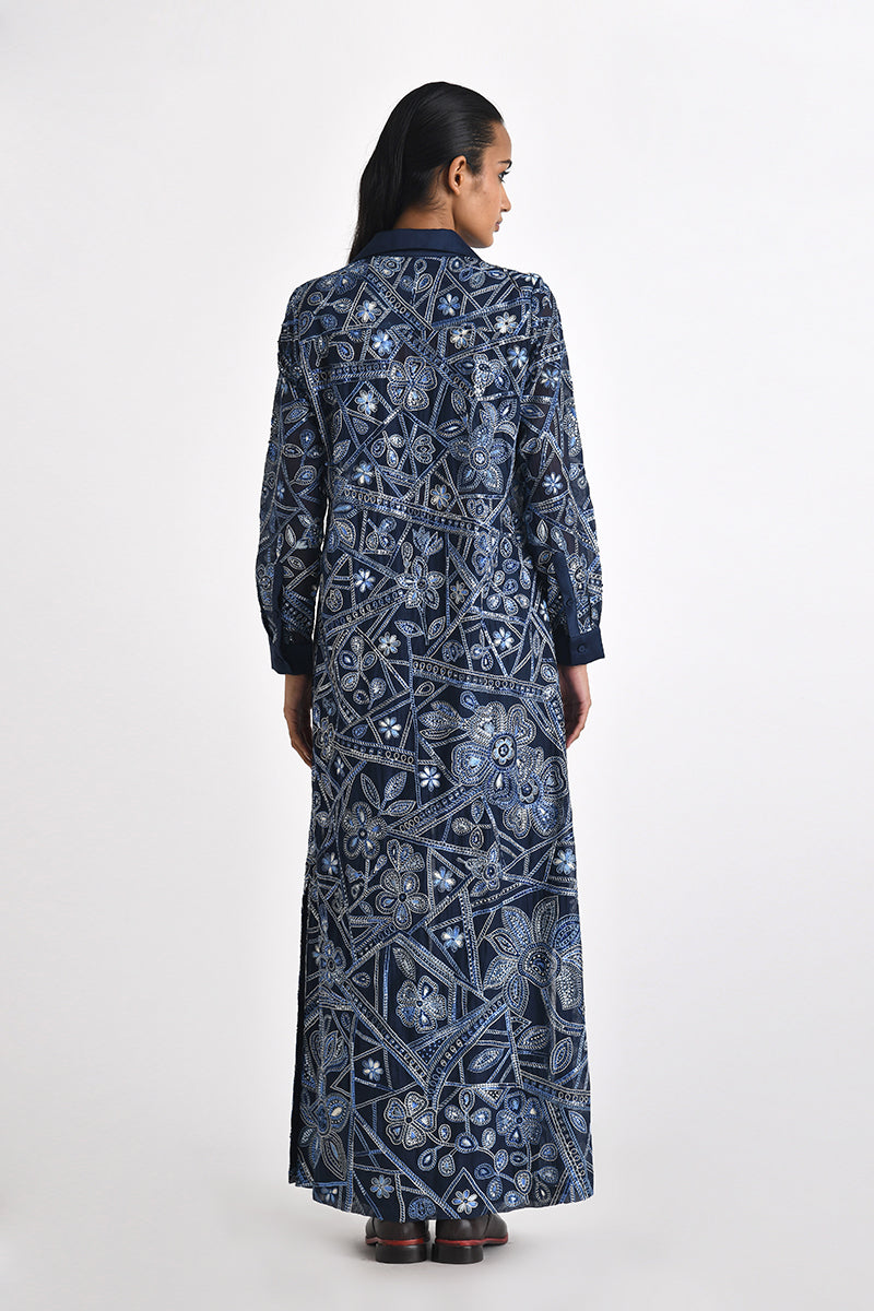 OTILLIE EMBROIDERED OVERVERLAY SHIRT DRESS