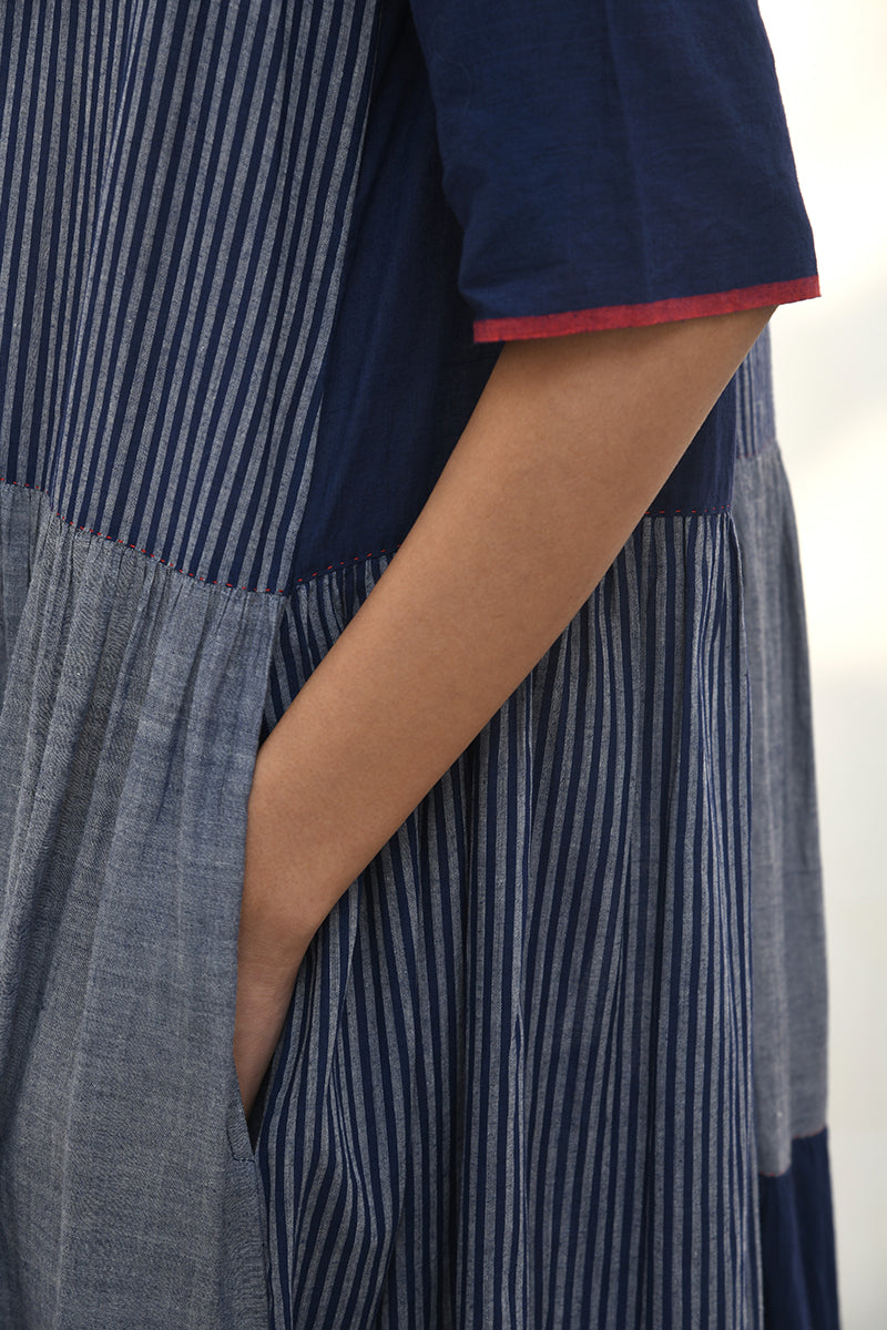AGLIA FRONT OPEN TIERED PATCHWORK DRESS
