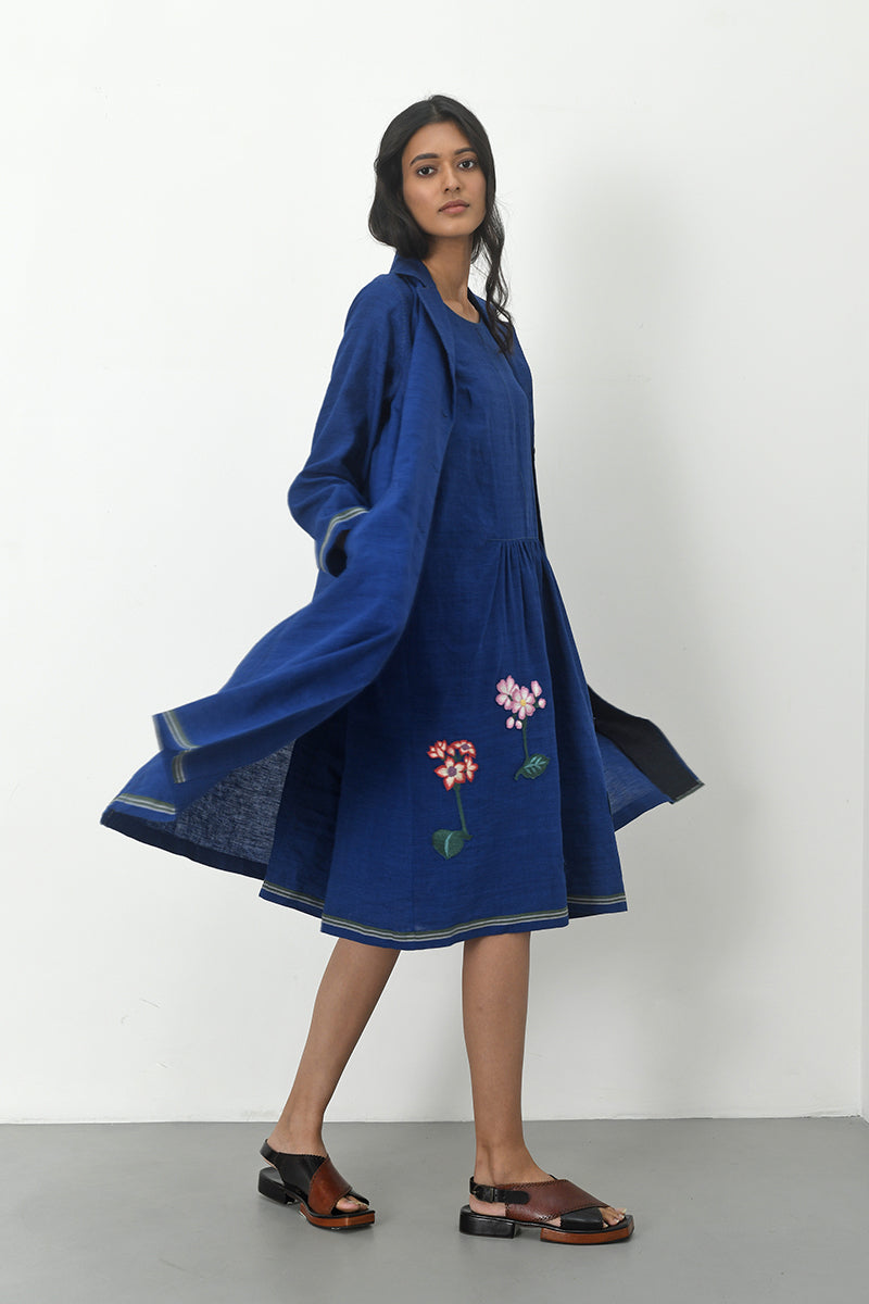 Gathered Dress With Applique Flowers