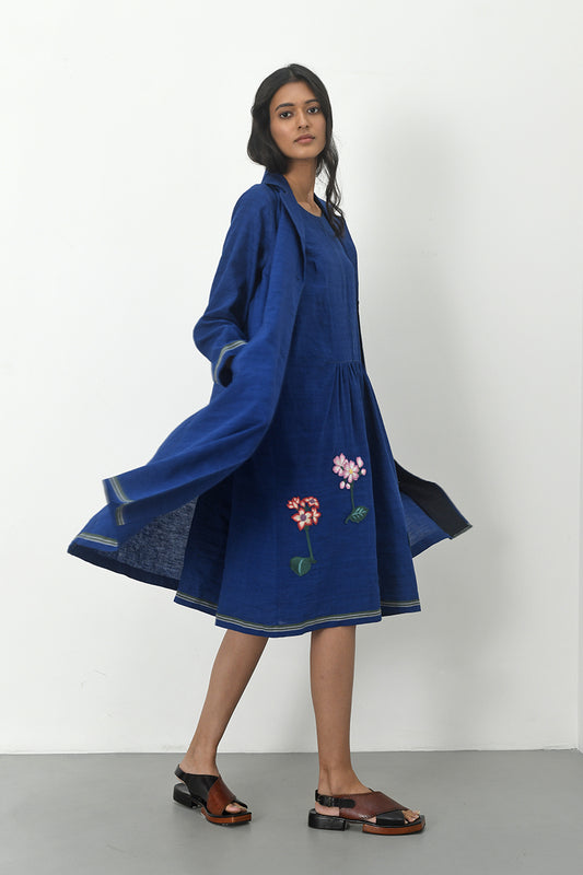 Gathered Dress With Applique Flowers