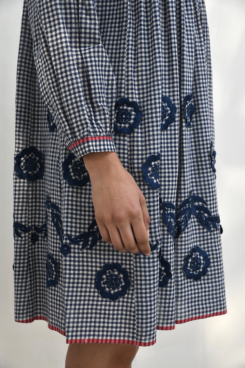 DEMIAN SMOCKED EMBROIDERED DRESS